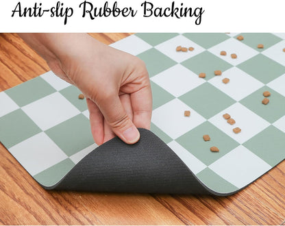 Ralxion Checkered Dog Feeding Mat, Absorbent Mats for Dog Food and Water Bowl, Dispenser, Modern Aesthetic Sage Green Checkerboard Pet Placemat for Dogs, Cats, Puppy, 16" X24”