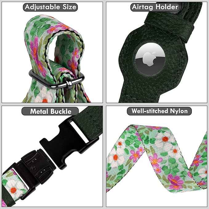 AirTag Dog Collar with Metal Buckle - Printed Nylon Soft Leather Dog Collar with Apple AirTag Holder - Secure Tracking GPS Pet Collars for Girl Boy Small Large Dogs (S, 12"-15" Neck Fit, Floral)