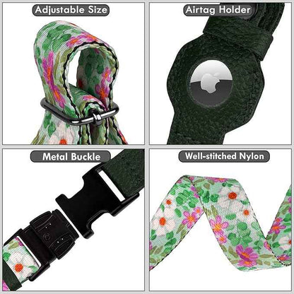 AirTag Dog Collar with Metal Buckle - Printed Nylon Soft Leather Dog Collar with Apple AirTag Holder - Secure Tracking GPS Pet Collars for Girl Boy Small Large Dogs (S, 12"-15" Neck Fit, Floral)