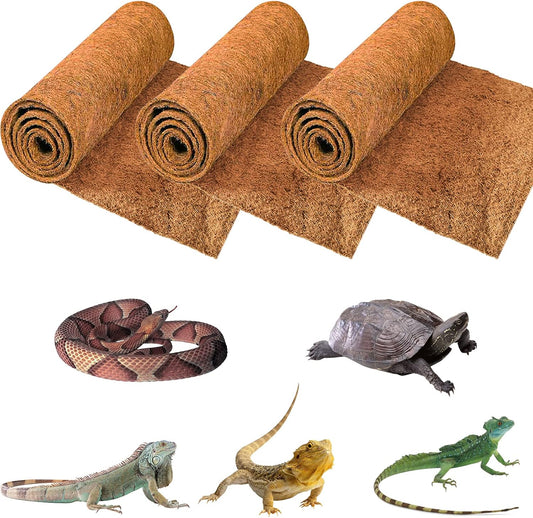 ZeeDix 3 Rolls Coconut Fiber Reptile Substrate Mat, 16 x 36 inches Natural Coco Mat Reptile Carpet Coco Fiber Liner Turtle Bedding Reptile Terrarium Liner for Lizard Snake Turtle Gecko Bearded Dragon