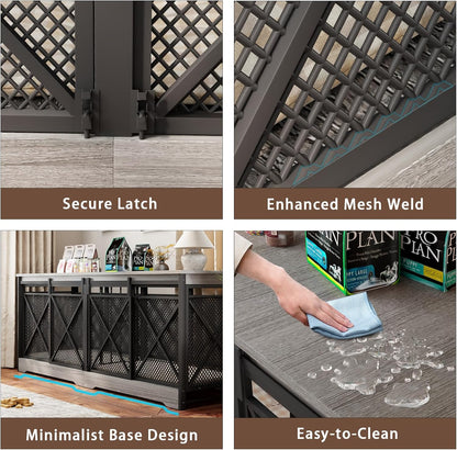 COZPAW 78 Inch Double Dog Crate Furniture, Extra Large Dog Kennel Indoor for Medium Large 2 Dogs, Heavy Duty Dog Cage Chew-Resistant Steel and Wooden Pet House with Removable Divider (Grey)