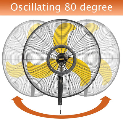 HiCFM 30 inch Misting Outdoor Oscillation Weatherproof Wall Mounted Fan with IP44 Enclosure Motor, GFCI Plug, 9300 CFM 3-Speeds High Velocity Powerful Wall Fan, UL Outdoor Approved