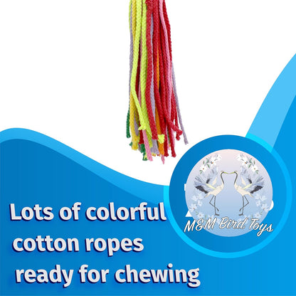 1351 Large Cotton Lace Chewer Bird Toy – Colorful Shredding and Foraging Toy for Parrots, Conures, Cockatiels, and Macaws – Safe and Durable Hanging Bird Toy – Natural Cotton Colorful Rope
