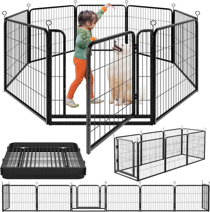 Dog Playpen Outdoor Extra Wide 8 Panels Heavy Duty Dog Fence 32" Height Anti-Rust with Doors Portable for RV Camping Yard, Total 21FT, 35 Sq.ft, Snowy Black