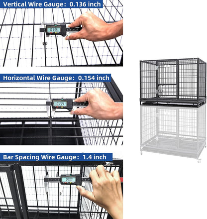 43" Collapsible and Stackable Large Dog Crates, Heavy Duty Dog Kennel Cage Open Top Double Doors W/Feeding Door, Dual Safe Locks, 360° Lockable Casters, Removable Tray & Metal Floor Grids