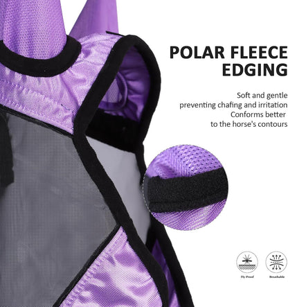 Harrison Howard Pro Luminous Horse Half Face Fly Mask Large Eye Space with Ears UV Protection for Horse Gentle Lavendar S