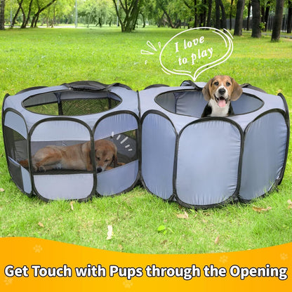 EighteenTek XLarge 2-in-1 Pop up Dog Playpen, Assembly-Free, with Leakproof Pet Pee Pads,Portable Foldable Cat Tent Enclosure Indoor Outdoors Puppy Kittens Small Animals Crates (L, 90" Lx45 Wx28 H)