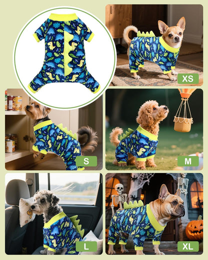 CuteBone Dinosaur Costume Dog Pajamas, Stretchy Spandex Crystal Velvet Sleepwear Coat for Small Dogs, Soft & Warm Pet Outfit Clothes for Cold Weather, Cozy Pullover Design COSP10XL