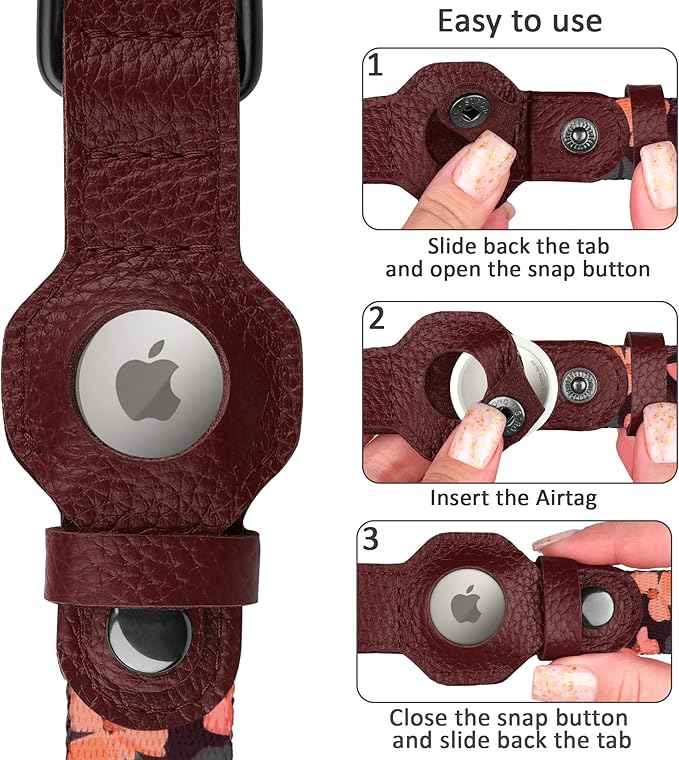 AirTag Dog Collar with Metal Buckle - Printed Nylon Soft Leather Dog Collar with Apple AirTag Holder - Secure Tracking GPS Pet Collars for Girl Boy Small Large Dogs (XL, 20"-25" Neck Fit, Crossandra)