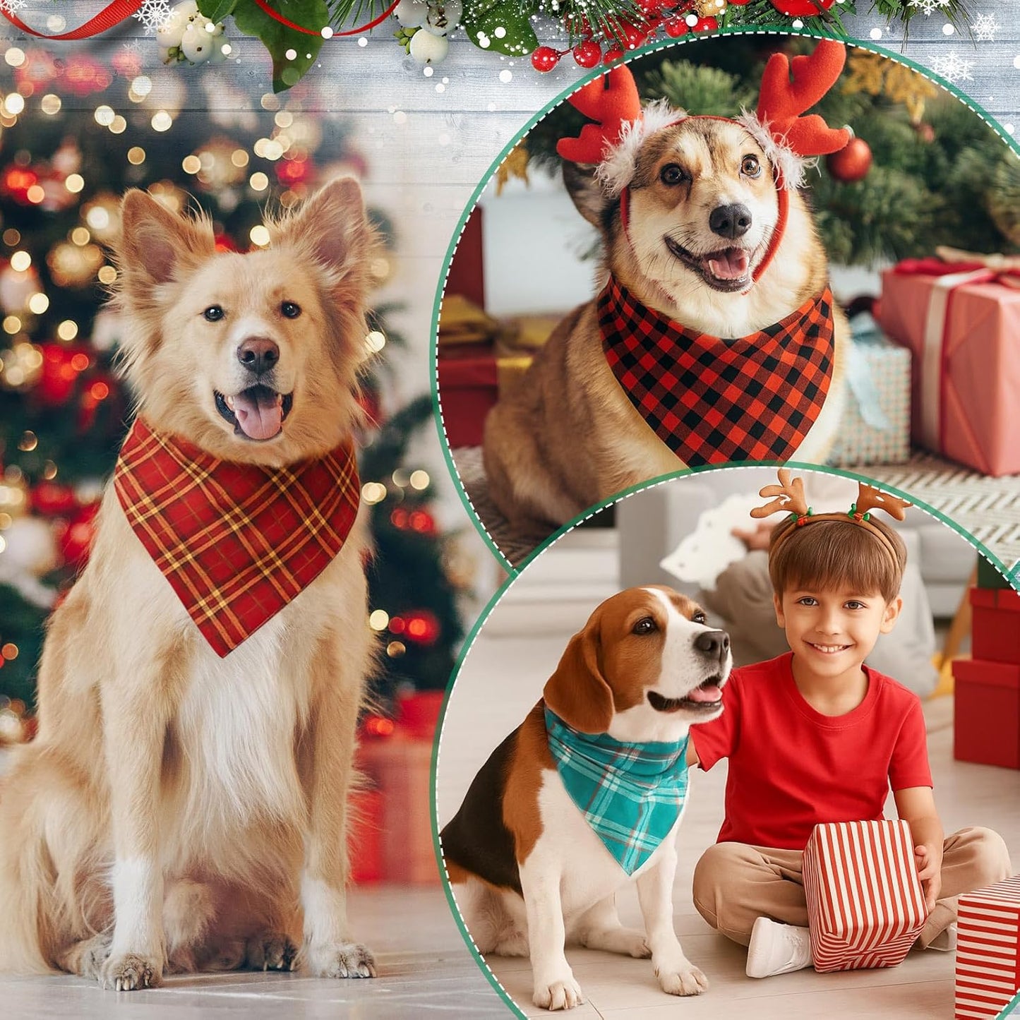 Abbylike 50 Pieces Christmas Plaid Dog Bandanas Bulk Xmas Bandanas for Dogs Triangle Kerchief Bibs Scarf Set for Christmas Pet Costume Accessories Decoration (31.5 x 21.7 x 21.7)