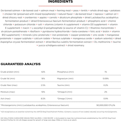 Go! Solutions Carnivore, Grain-Free, Protein Rich Dry Cat Food, Salmon and Cod Recipe, 3 lb Bag