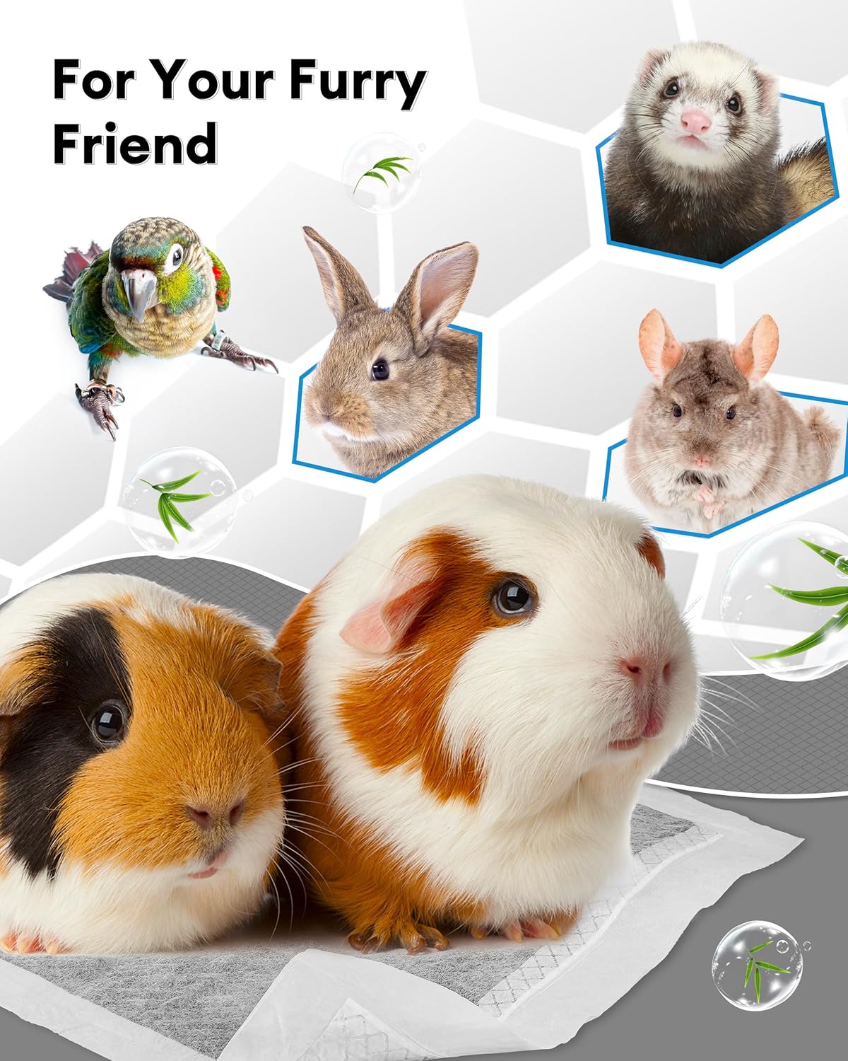 BUCATSTATE Disposable Guinea Pig Cage Liners 30 Count, Super Absorbent Guinea Pig Bedding, Bamboo Charcoal Odor Control Pee Pads for Rabbits, Ferrets and Birds (18''x24'')