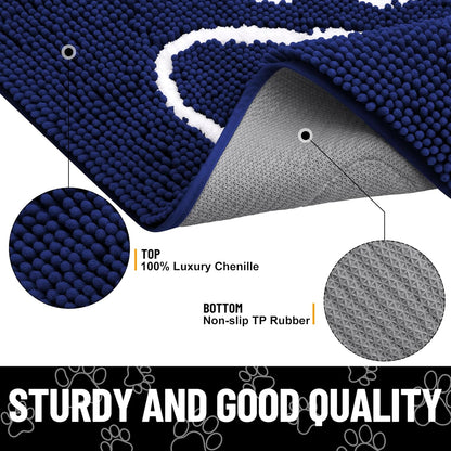 Smiry Dog Door Mat for Muddy Paws, Absorbent Dirt Trapper Non Slip Quick Dry Washable Chenille Mat for Mud Dogs, Entry Rug for Indoor and Outdoor (24x16 Inches, Navy Blue)