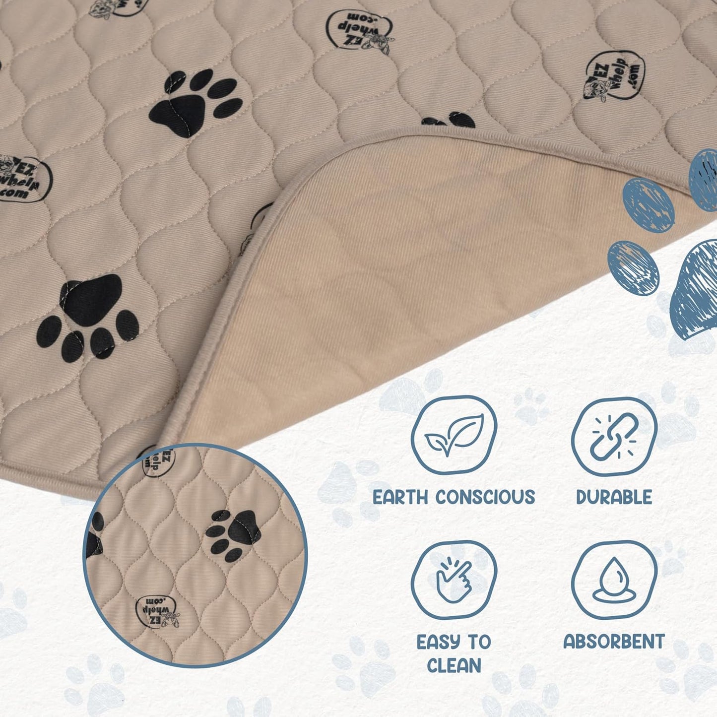 EZwhelp Reusable Dog Pee Pads, Washable Waterproof Mats for Potty Training or Whelping Pads, Puppy Pad with Rounded Corners, 27.5x29.5 Inch, 2 Pack
