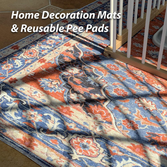 nunubaby Washable Pee Pads for Dogs, Stylish, Non-Slip and Leak-Proof Pee Pads. Reusable Potty Pads for Dogs for Crates and Floors.(Red/Floral, 24" x36")