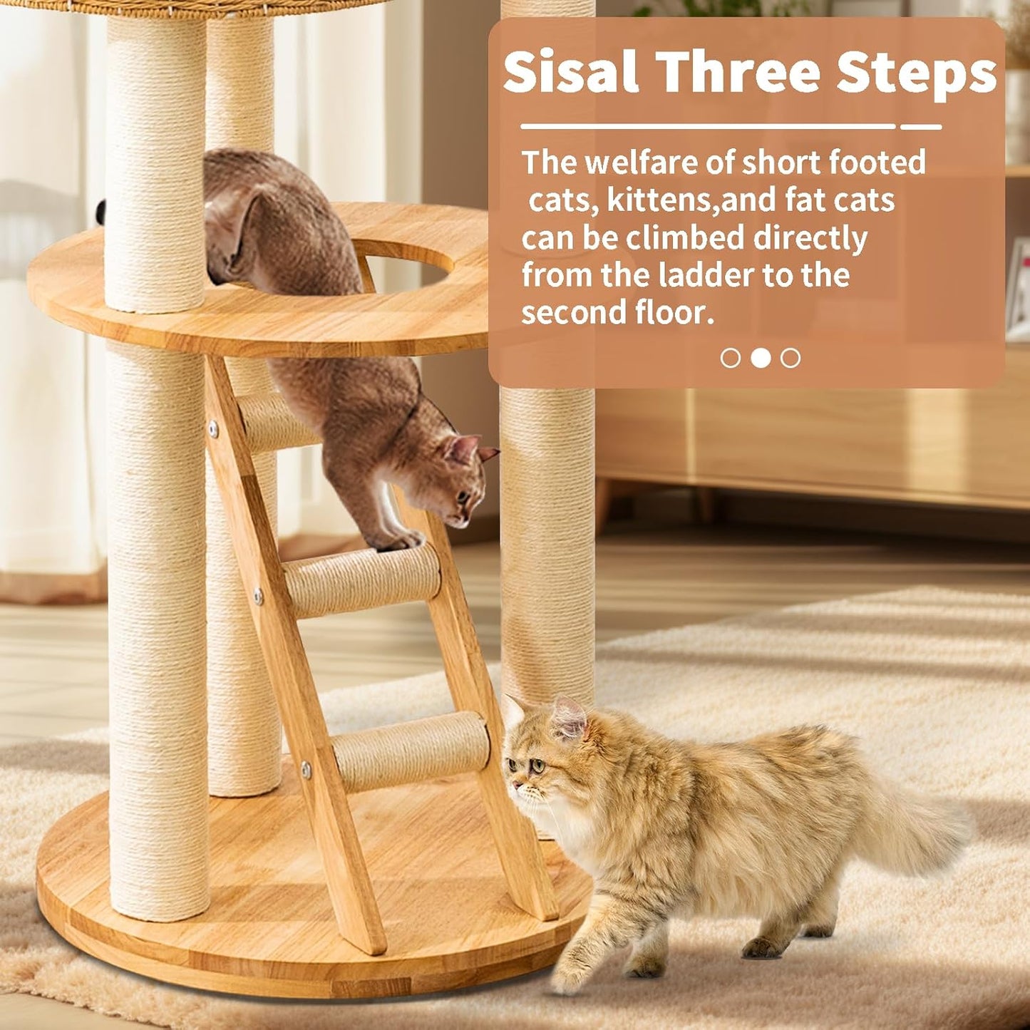 Big Modern Design Cat Tree Tower, Cat Tower Sisal-Covered Scratching Posts for Indoor Cats, Natural Oak Wood Cat Tree for Large Cats, Multi-Level Cat Condo with Sisal Staircase