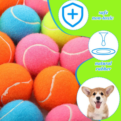 Skylety 100 Pcs 2.5 inch Squeaky Tennis Balls Bulk for Dogs Bouncy Floatable Tennis Balls Dog Playing Supplies Training Interactive Fetch Toys for Small Medium Puppy Exercise and Practice (Multicolor)