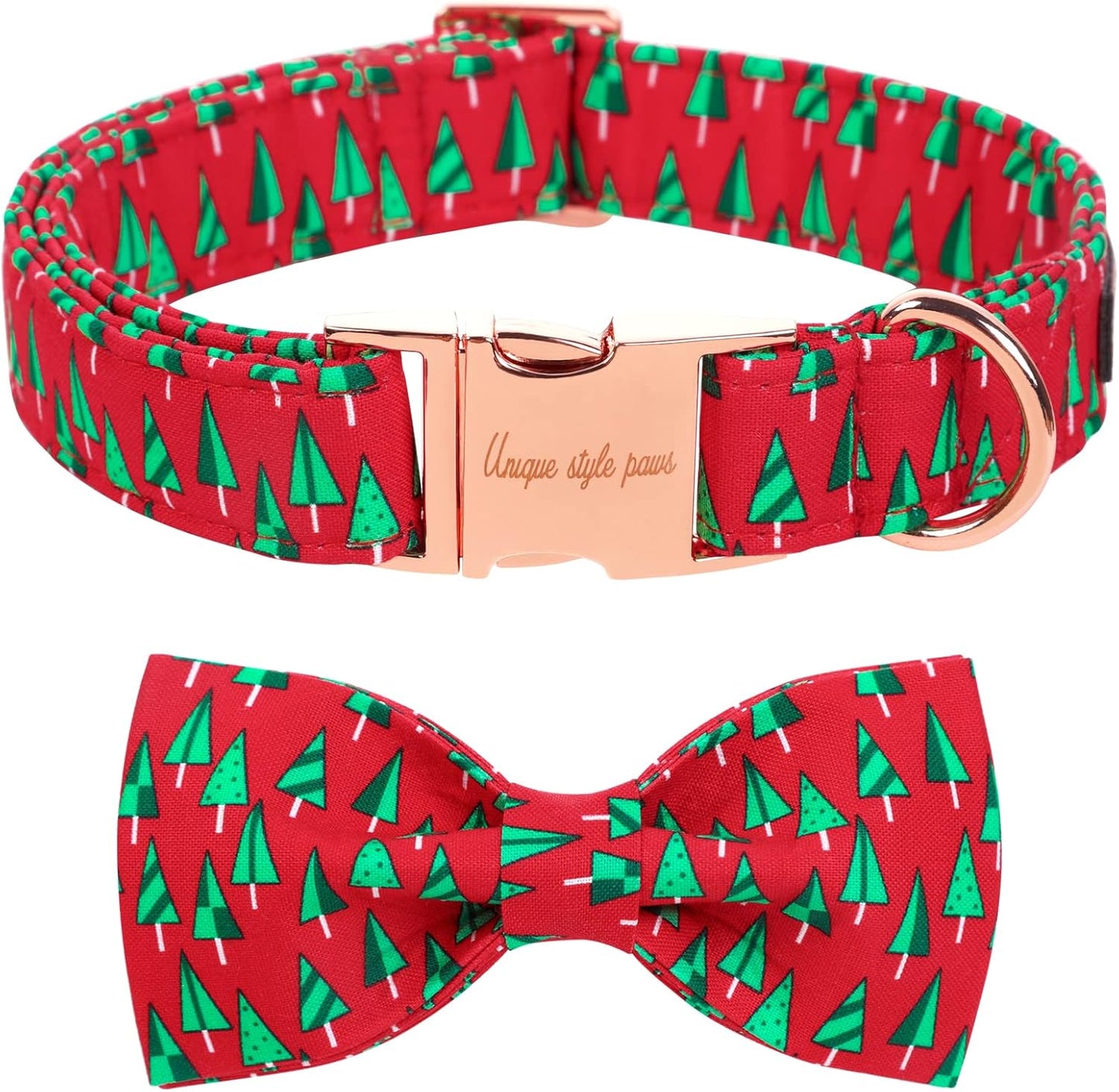 Unique style paws Christmas Dog Collar with Bow Best Winter for Small Medium Large Dogs -Christmas Tree-L