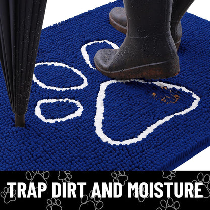 Smiry Dog Door Mat for Muddy Paws, Absorbent Dirt Trapper Non Slip Quick Dry Washable Chenille Mat for Mud Dogs, Entry Rug for Indoor and Outdoor (30x20 Inches, Royal Blue)