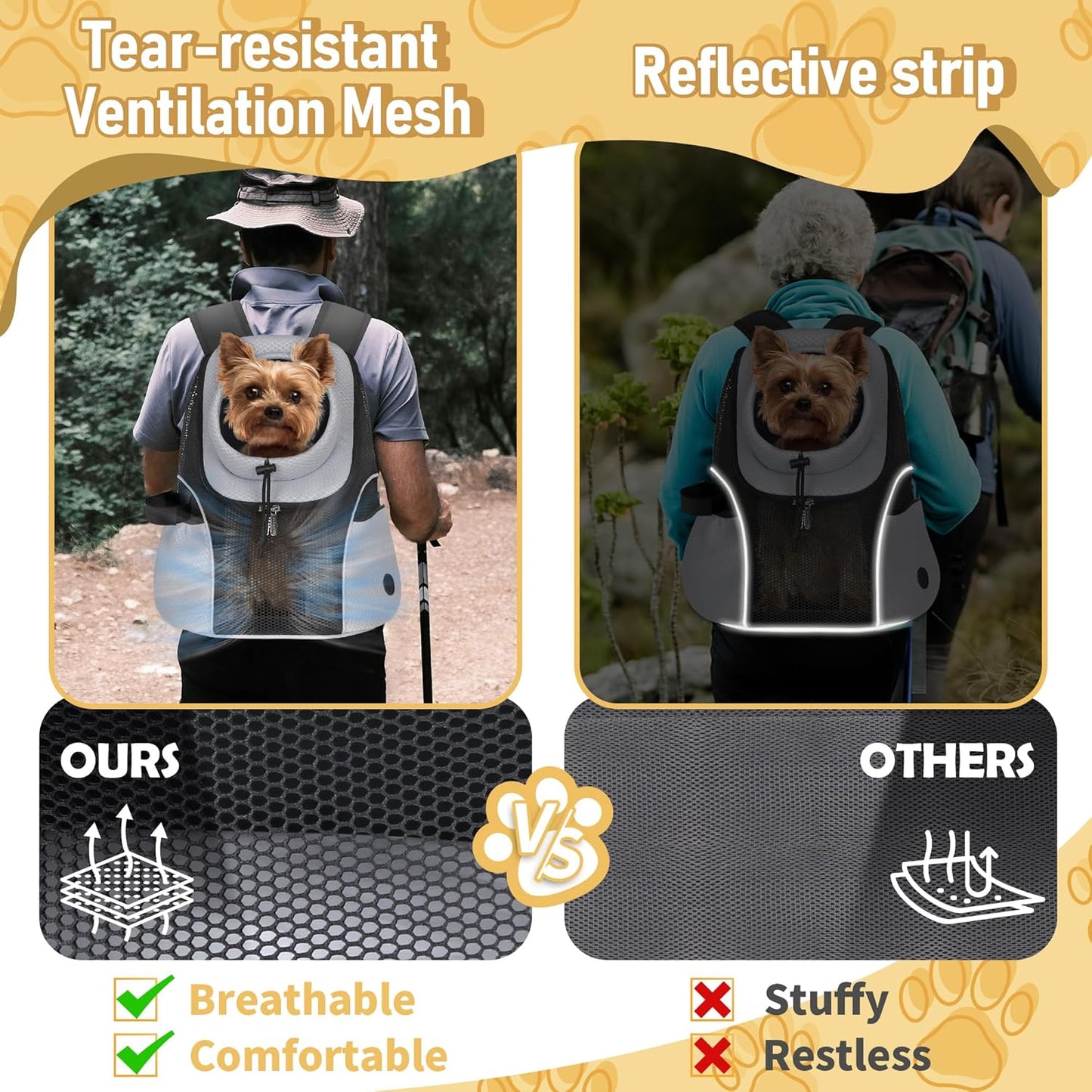 WOYYHO Pet Dog Carrier Backpack Small Dog Front Backpack Ventilated Mesh Dog Travel Back Pack with Safety Belt for Travel Hiking Cycling Outdoor Adventures (Size M: 5-9 lbs, Grey)