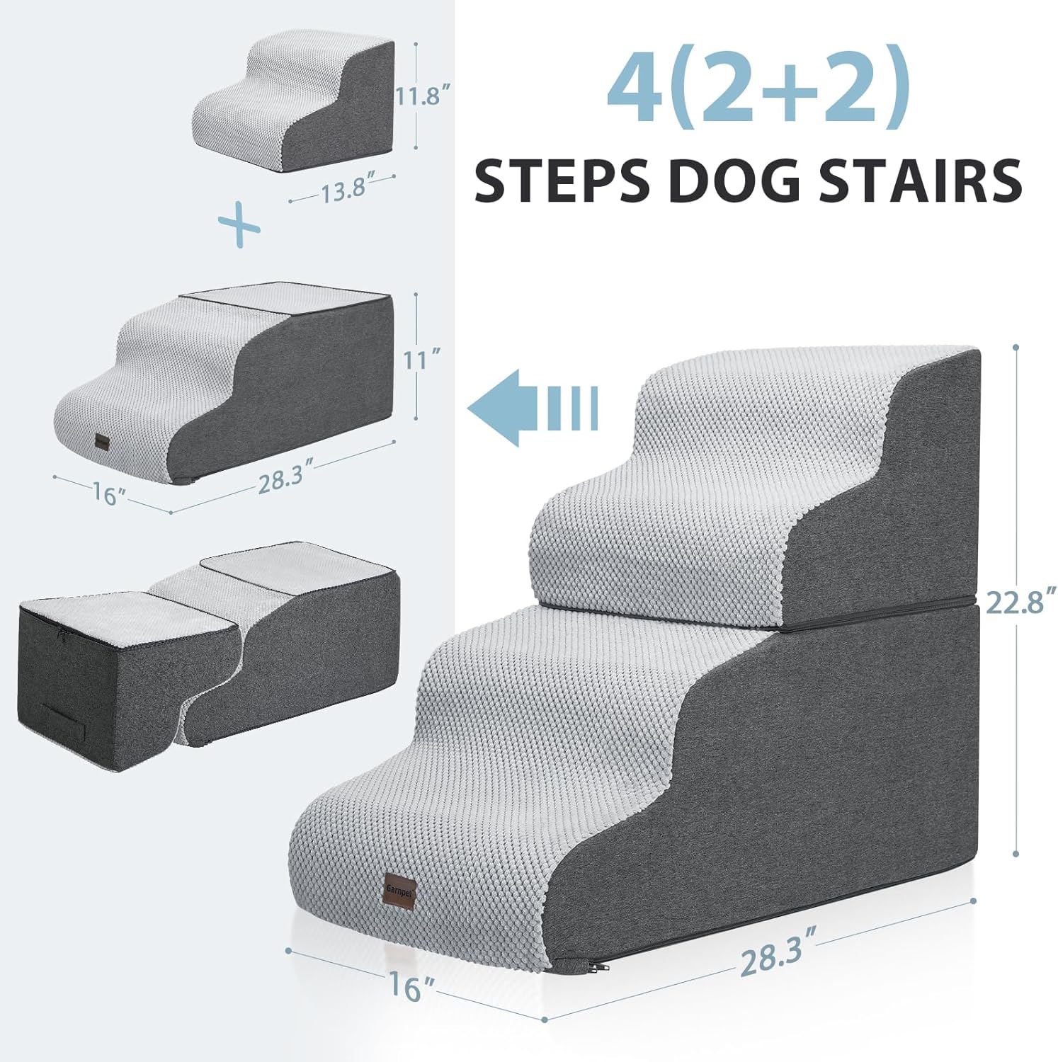 Dog Stairs for High Beds, 4-Step Dog Steps for Small Dogs and Cats, Foldable Pet Stairs for High Bed Climbing, Non-Slip Balanced Pet Step Indoor, Dark Grey - Pawvie