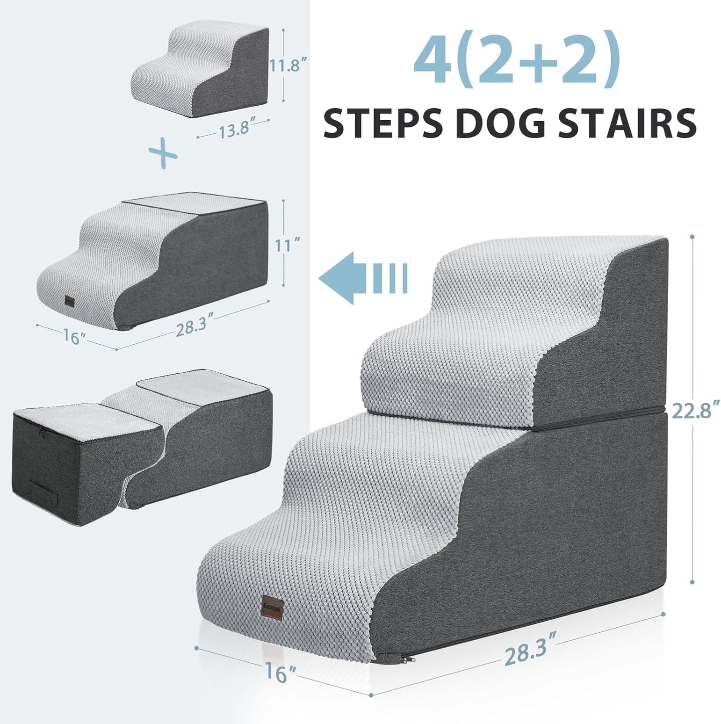 Dog Stairs for High Beds, 4-Step Dog Steps for Small Dogs and Cats, Foldable Pet Stairs for High Bed Climbing, Non-Slip Balanced Pet Step Indoor, Light Grey - Pawvie