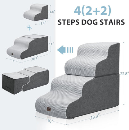 Dog Stairs for High Beds, 4-Step Dog Steps for Small Dogs and Cats, Foldable Pet Stairs for High Bed Climbing, Non-Slip Balanced Pet Step Indoor, Light Grey - Pawvie