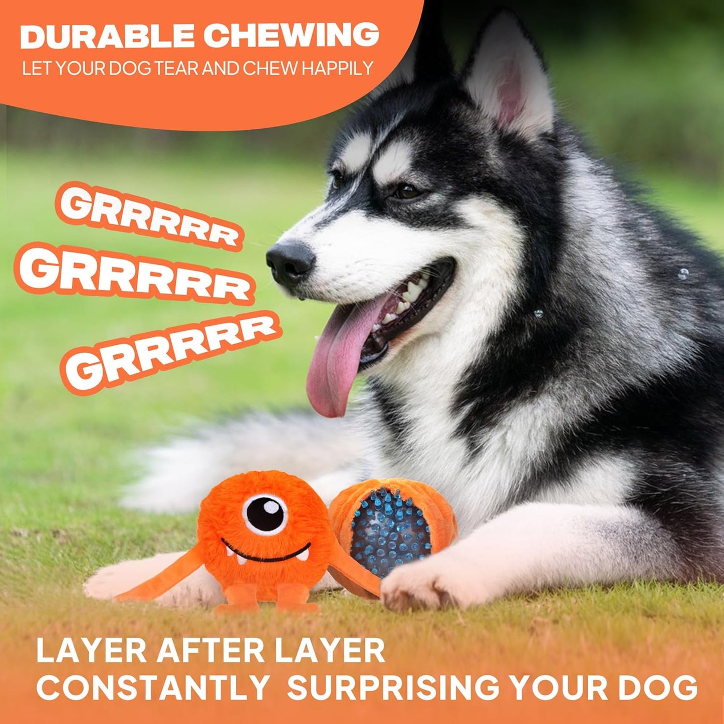 Fida Dog Chew Toys for Aggressive Chewers(3in1), Squeaky Dog Toys for Large Dogs, Interactive Dog Toys to Keep Them Busy, Dog Ball for Small, Medium and Large Dogs(Orange)