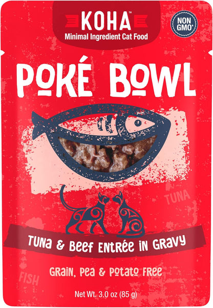 KOHA Poké Bowl Tuna & Beef Entree in Gravy for Cats, 12-Pack of 3oz Pouches