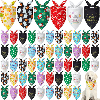 Weewooday 50 Pcs Holiday Dog Bandanas Bulk Dog Bandanas for Fall Autumn Halloween Christmas Soft Bibs Adjustable Triangle Bandana for Small Medium Large Costume (25.6 x 17.7 x 17.7 Inch)