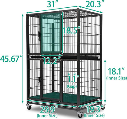 Two-Tier 30 Inch Small Dog Crate, Heavy Duty Drop Dog Cage for Small Dogs Kennels Indoor with Auto-Locks, Removable Trays, Metal Floor Grids and 360° Lockable Wheels