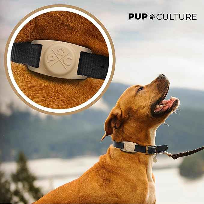 Pup Culture AirTag Dog Collar Holder - Extra-Durable, Lightweight, Protective Case for Dog Collar - Track Your Pet Using an Apple AirTag - Tan 1.5 Inch Collar