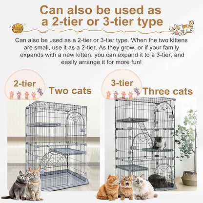 Cat Cage 3-Tier Indoor Cat Enclosure with Widen Bottom Buckle & Reinforced Locking Clamps DlY Cat Playpen for 2-3 Cats & Small Pets,30" Lx 20" W X 52.5" H (Green, Three-Tier52.5")