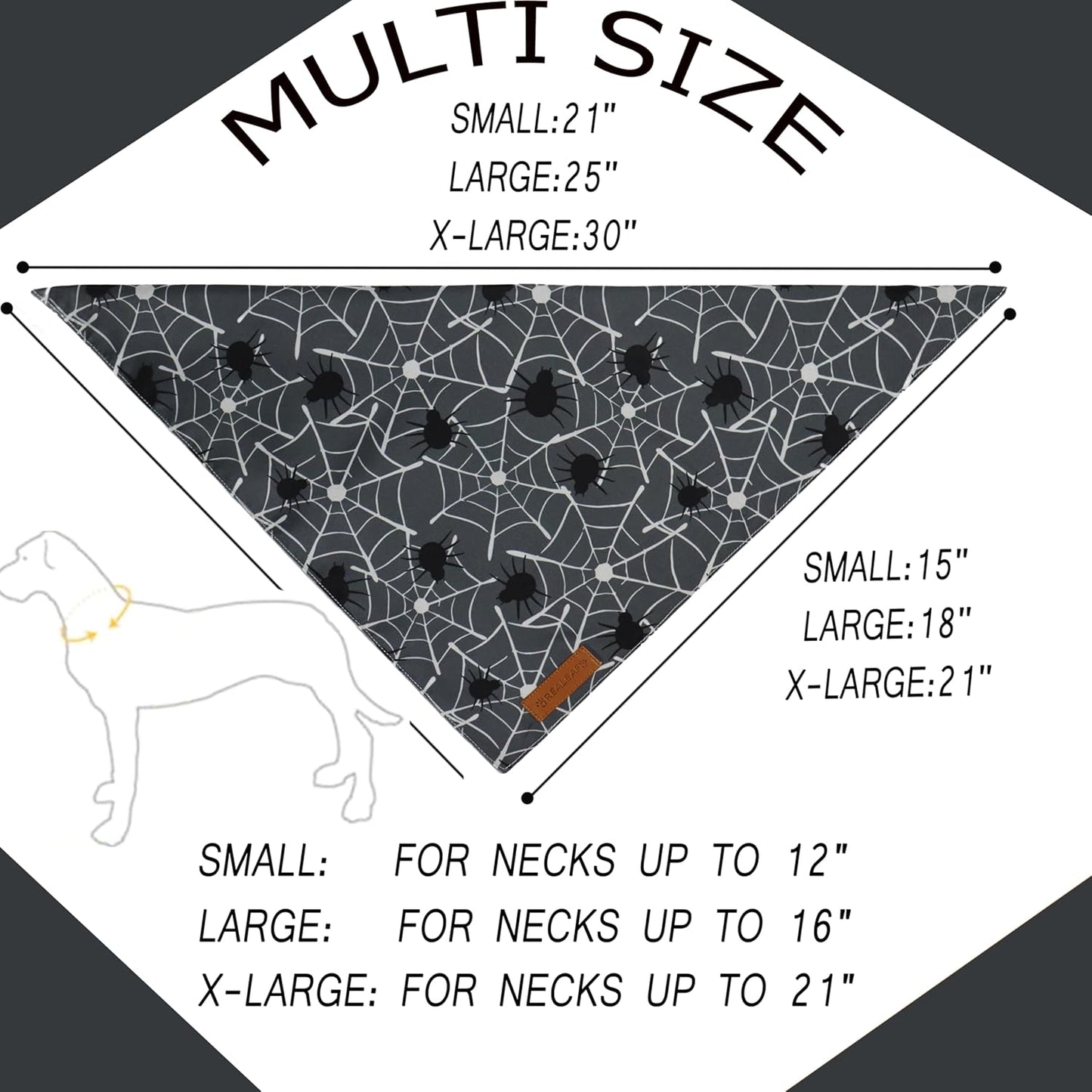Realeaf Halloween Dog Bandanas 2 Pack, Reversible Orange Gray Pet Scarf for Boy and Girl, Premium Durable Fabric, Holiday Bandana for Small Medium Large and Extra Large Dogs (Halloween, X-Large)