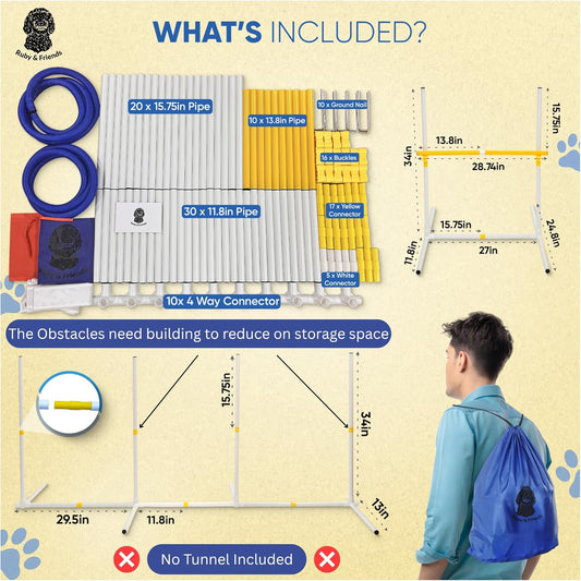 Ruby & Friends Dog Agility Equipment: Create 6 Sturdy Obstacle Courses with Our Dog Agility Course Backyard Set, Including Weave Poles, Ring Jumps and Hurdles with This Obstacle Course for Dogs