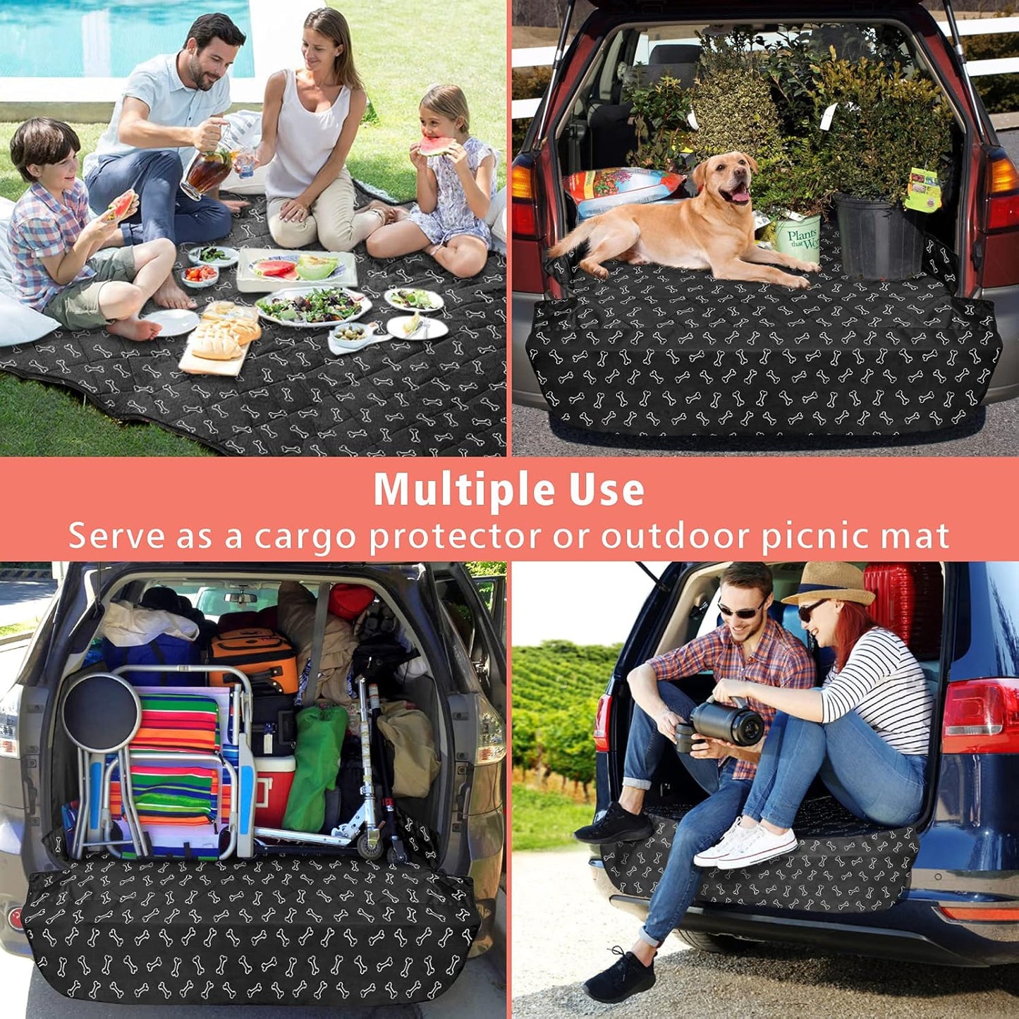 F-color SUV Cargo Liner for Dogs, Water Resistant Pet Cargo Cover Dog Seat Cover Mat for SUVs Sedans Vans with Bumper Flap Protector, Non-Slip, Large Size Universal Fit, Bone - Pawvie