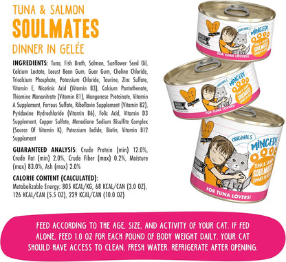 Weruva BFF Minced Natural Wet Cat Food, Tuna and Salmon Soulmates in Gelee, 3oz Can, Pack of 24