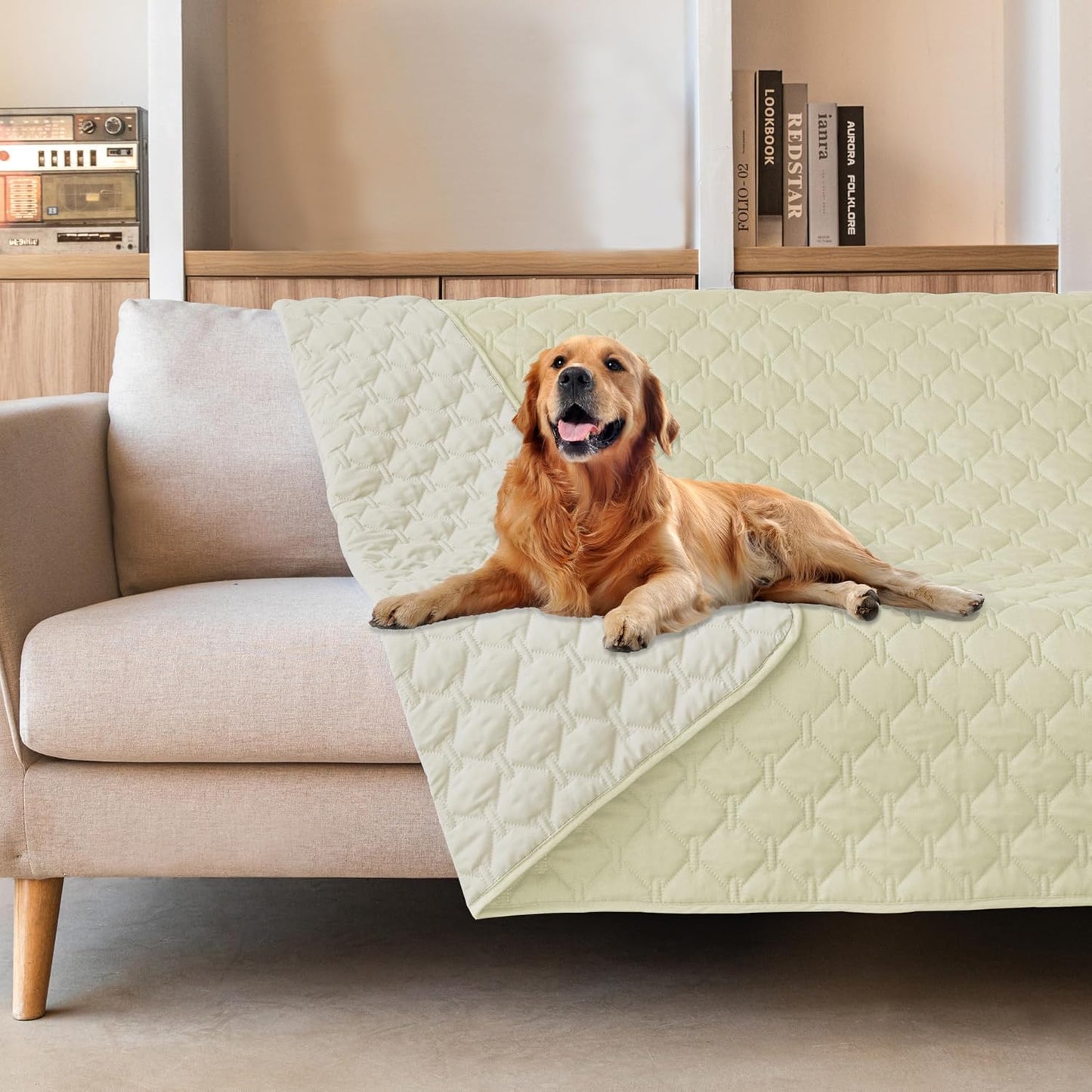 gogobunny 100% Double-Sided Waterproof Dog Bed Cover Pet Blanket Sofa Couch Furniture Protector for Puppy Large Dog Cat, Reversible (52x82 Inch (Pack of 1), Dark Cream/Light Cream)