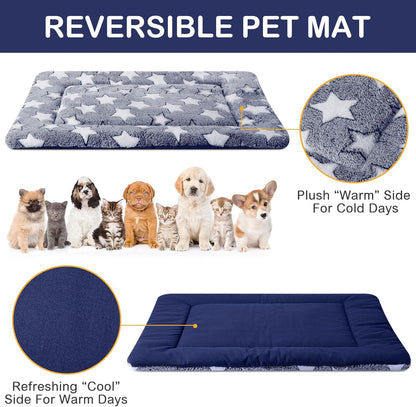 4 Pcs Washable Dog Crate Mat Kennel Pad Replaceable Reversible Pet Bed Pad for Crate Pet, Sleeping Mat for Small, Medium, Large Dog Machine Washable(18 x 24 x 1.6 Inch,Blue)