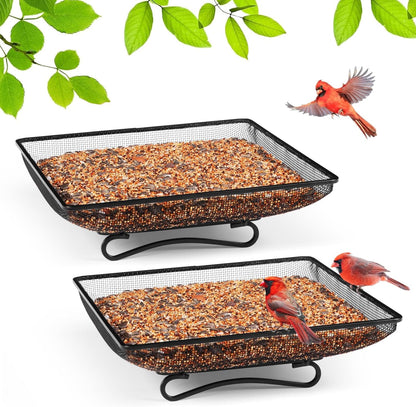 MIXXIDEA Ground Bird Feeder Tray 11x11 Inches, Metal Platform Mesh Seed Tray for Bird Feeders, Great Attracting Garden Yard Decoration for Wild Birds Squirrels Dove,2 Pack