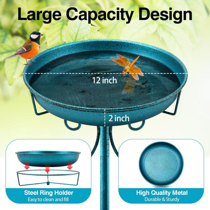 Daoeny 35In Metal Bird Bath for Outside, Vintage Freestanding Birdbaths & Birdfeeder, Bird Baths Feeder Bowl for Outdoors Garden Patio Yard Lawn Decor, Upgraded 5-Pronged Base (Blue)