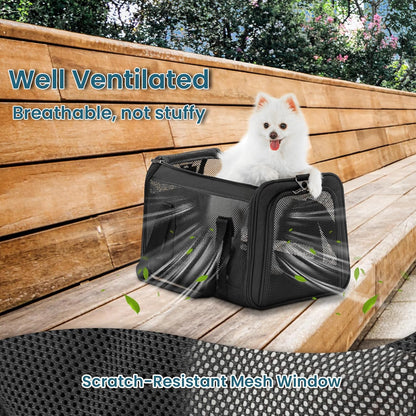 Petsfit Cat Carrier Dog Carrier, Large Capacity Lightweight Soft-Sided Pet Carrier for Travel, with Adjustable Shoulder Strap, Auto Locking Zipper Head and Washable Fleece Pad