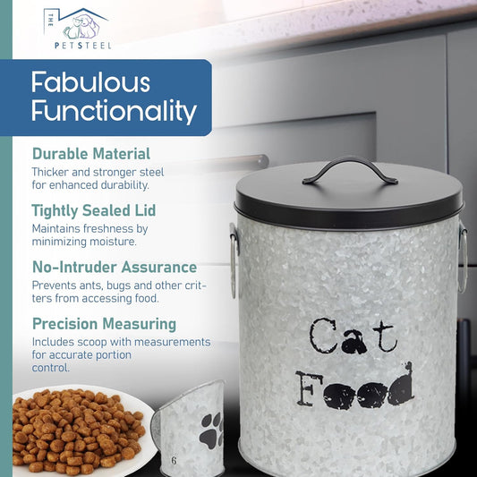 Medium 30lb Cat & Small 20lb Dog Pet Food Storage Canister with Scoop â Durable & Airtight for Freshnesss, Minimalist Design & Recyclable, Medium Metal Container(Combo - Small Dog Bin & Med Cat Bin)