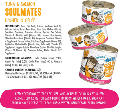 Weruva BFF Minced Natural Wet Cat Food, Tuna and Salmon Soulmates in Gelee, 10oz Can, Pack of 12