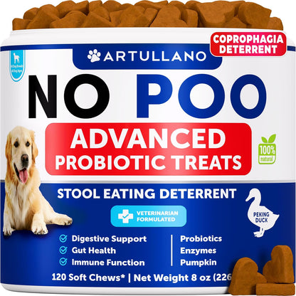 No Poo Chews for Dogs - Coprophagia Stool Eating Deterrent - Stop Eating Poop Treats with Probiotics, Digestive Enzymes, Pumpkin - Prevent Dog, Puppy from Eating Poop - Gut Health Support Supplement