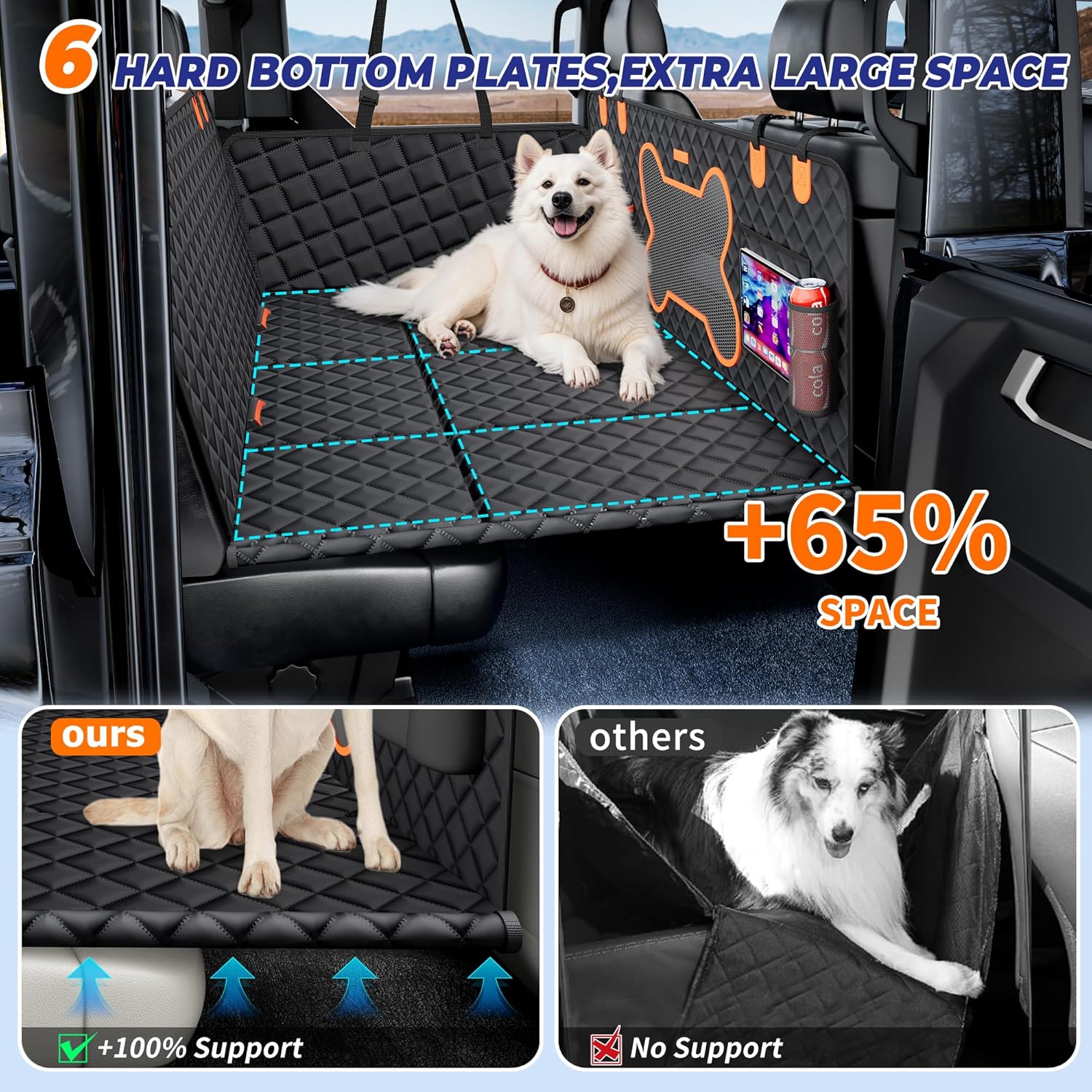 Dog Back Seat Extender for Truck, Hard Bottom Dog Car Seat Cover-Strong Support Waterproof Scratch-Proof Pet Hammock for Full Size F150/RAM1500/Silverado Crew Cab Pickup, Black - Pawvie