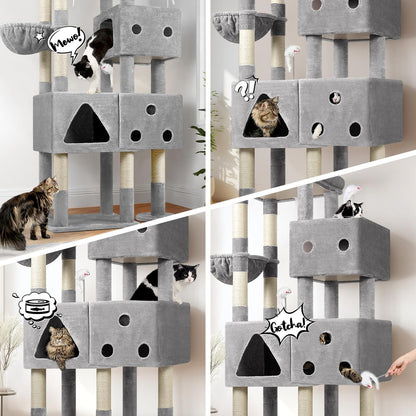 Globlazer Extra Large Cat Tower, 81-inch Tall Cat Tree for Big Cats 20 lbs, XXL Heavy Duty Cat Scratching Tower for Indoor Adult Cats with 3 Cat Condos, 8 Scratching Posts, F81, Light Grey