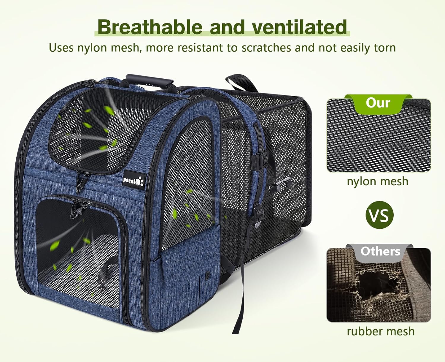 Pecute Pet Carrier Backpack, Large Cat Carrier Backpack, Expandable Cat Backpack with Breathable Mesh for Medium Large Cats, and Small Dogs, Dog Backpack Carrier for Travel Hiking Blue - Pawvie