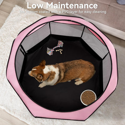 A4Pet Puppy Playpen Indoor, 39.5” Portable Pet Playpen with Bowl, Suitable for Puppies, Kittens, and Small Animals, Removable Zipper & Mesh Panel(16”W × 10”H)