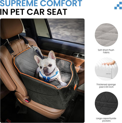 Dog Car Seat for Small Dogs - Puppy Car Seat with Safety Strap & Waterproof Padding, Portable Pet Carrier for Cars, Trucks & SUVs, Comfortable Elevated Bed for Pets Up to 35lbs (Black/Grey) - Pawvie